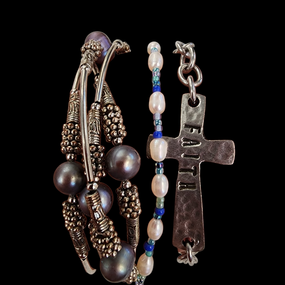 Bracelet Bundle 3 Bracelets Silver Tone With Genu… - image 8